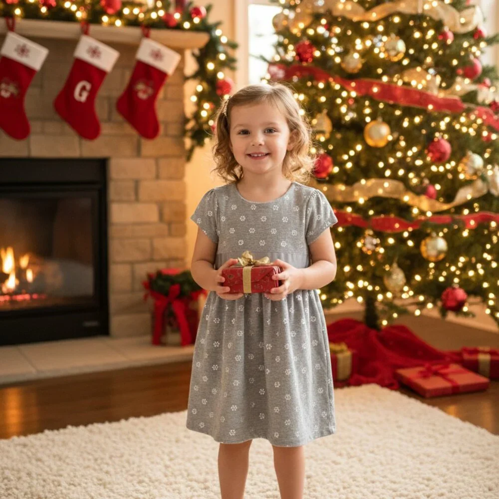 ⭐ Baby Gap Gray/Silver Flower print dress size 3